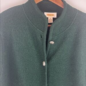 Talbots 100% Wool Green Knit Cardigan Jacket Small Hong Kong Made Button Front